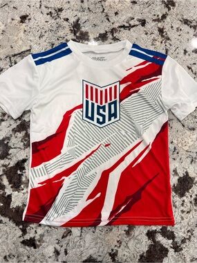 USA Crest Kids Athletic Tee - White, Red & Blue